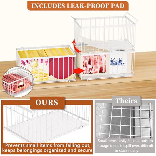 Image of Large Freezer Organizer Bins, Upgrade Quick Expand /Collapse Feature, for 5-9 Cu.Ft Deep Freezer, 4 Pack Stackable Deep Freezer Organizer Bins, Black Wire Foldable Baskets White 6 Pack