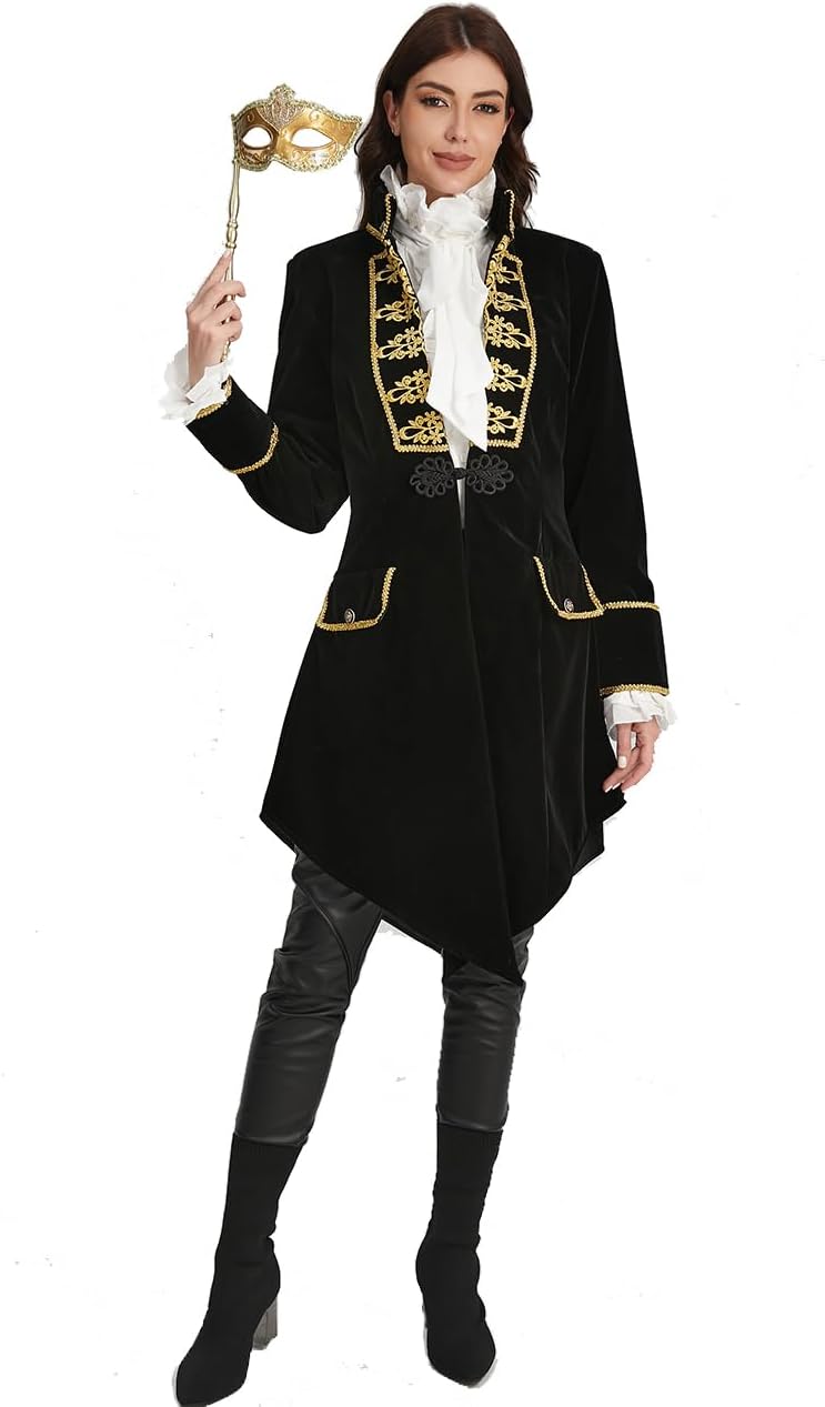 Womens Steampunk Medieval Victorian Gothic Tailcoat Masquerade Costume Jacket Pirate Frock Coat - Image 4