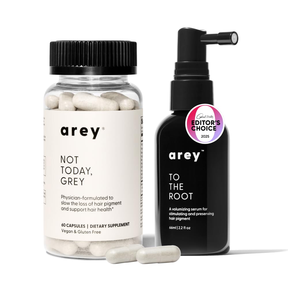 Arey The System Daily Hair Serum & Supplement for Women & Men | Slows Grey Hair Growth in 3–6 Months | Complete Anti Grey System for Thicker, Fuller-Looking Hair | Biotin, B + D Vitamins (1 Month)