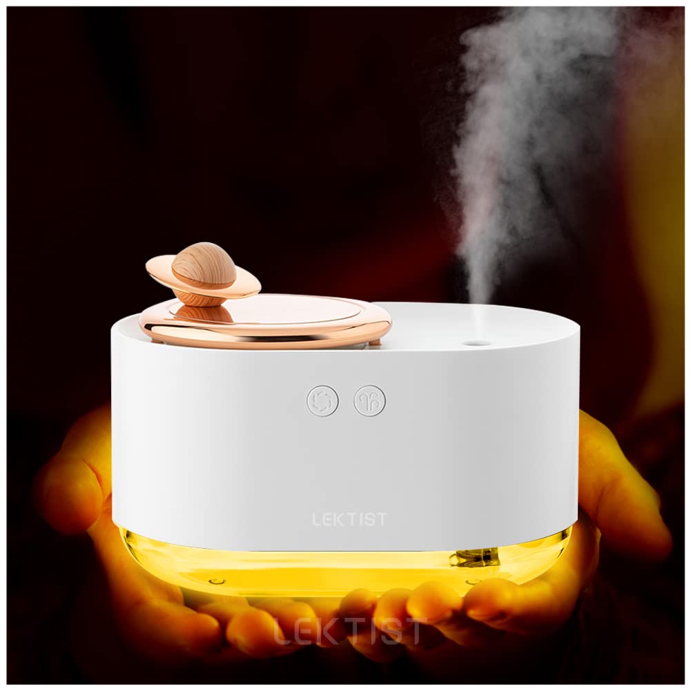 LEKTIST Desktop humidifier Mini Humidifier with Diffuser Nightlight Humidifiers for Bedroom 300ML Rotating planet humidifier for bedroom desktop, decorative ornaments Yoga, Office, spa (White)