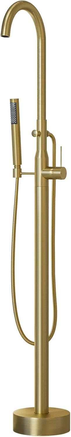 Freestanding Tub Filler Bathtub Faucet Waterfall Floor Mount Single Handle Brass Bathroom Faucets with Handheld Shower (Brushed Nickel)