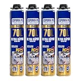 Espuma de Poliuretano 70L 750ml con Cánula – Espuma Expansiva Ultra Rápida para Sellado de Grietas y Huecos – Aislamiento Térmico y Acústico – Espuma para Construcción, Puertas y Ventanas x4 Unidades