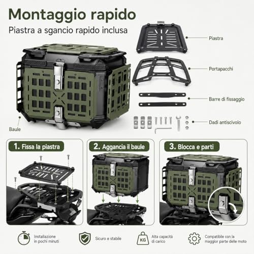 Top Case Moto 45L Aluminium Coffre Arrière avec Support - 4