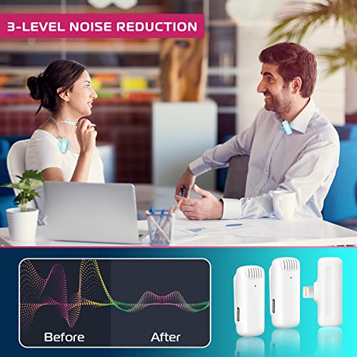 ULANZI Microfone de lapela sem fio J12 para iPhone iPad Branco, microfone plug-play 2 em 1 com capa