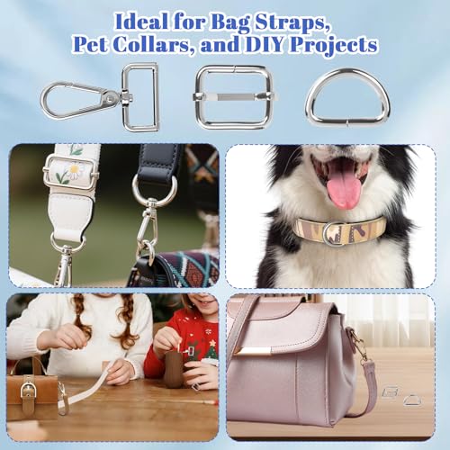 30Pcs Purse Hardware for Bag Making - 10 Heavy Duty D Rings for Purse, 10 Swivel Snap Hooks & 10 Tri-Glides Slide Buckles, Metal Lobster Claw Clasps for Keychain Hooks Lanyard Bag Straps (0.98\") - Thumbnail 7