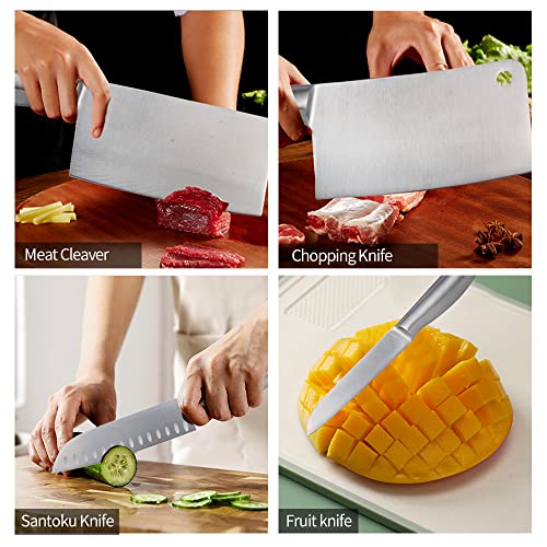 Cleaver Knife Set,KENTROON Chinese Knives Set 6pcs Chef Knife Set with Block,Meat Cleaver