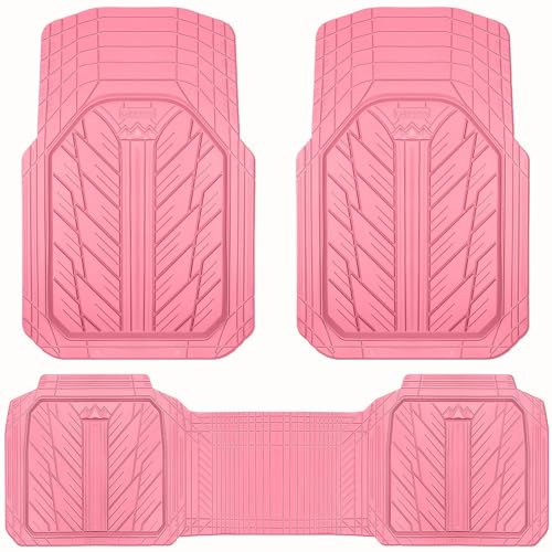 CAR PASS Heavy Rubber Car Floor Mats, Deep Waterproof Car Mats All Weather, Universal Trim-to Fit Automotive Floor Mats for Car SUV Truck Van, Durable Cute Floor Liners for Women Girly (All Pink)