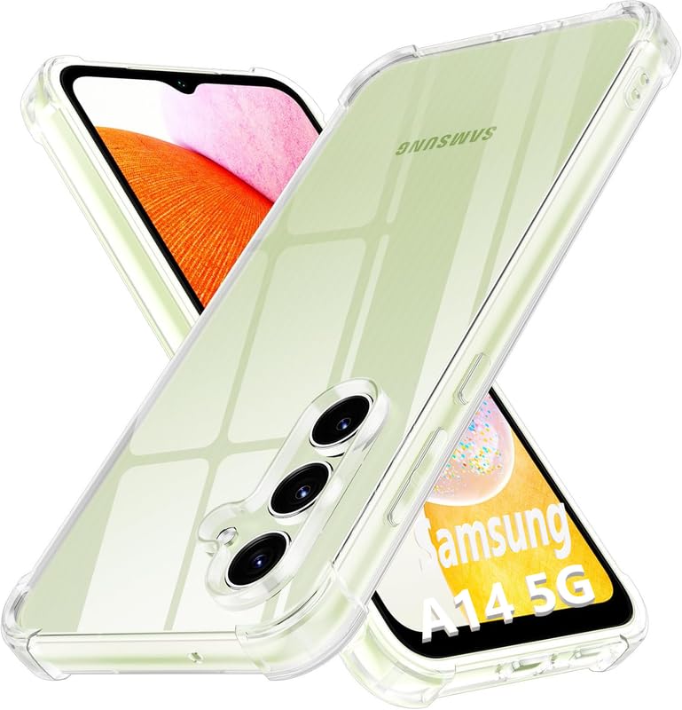 Image of Lustree Back Cover Transparent Case Compatible with Samsung Galaxy A14 5G | Clear + TPU Case with 4 Corner Air Cushion Protection & Camera Protection | Slim& Stylus Cover