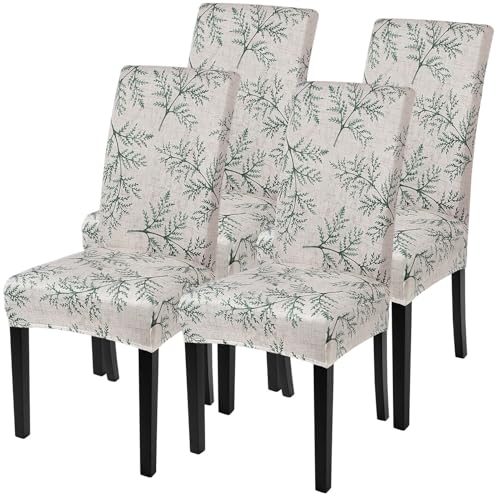 Image of SearchI Printed Dining Room Chair Covers Set of 4, Stretch Kitchen Chair Covers Washable Parsons Chair Slipcover Removable Dining Chair Protectors for Hotel,Ceremony(Fern Leaves)