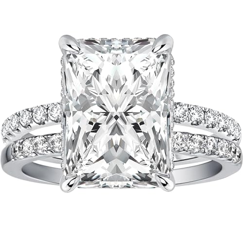 Radiant Cut Wedding Ring Set for Women, 3.5 Carat Platinum S925 Engagement Ring White Cubic Zirconia ,Sterling Silver Bridal Set, Women's Wedding Bands,Matching Wedding Rings for Her, Elegant Engagement Ring Set for women