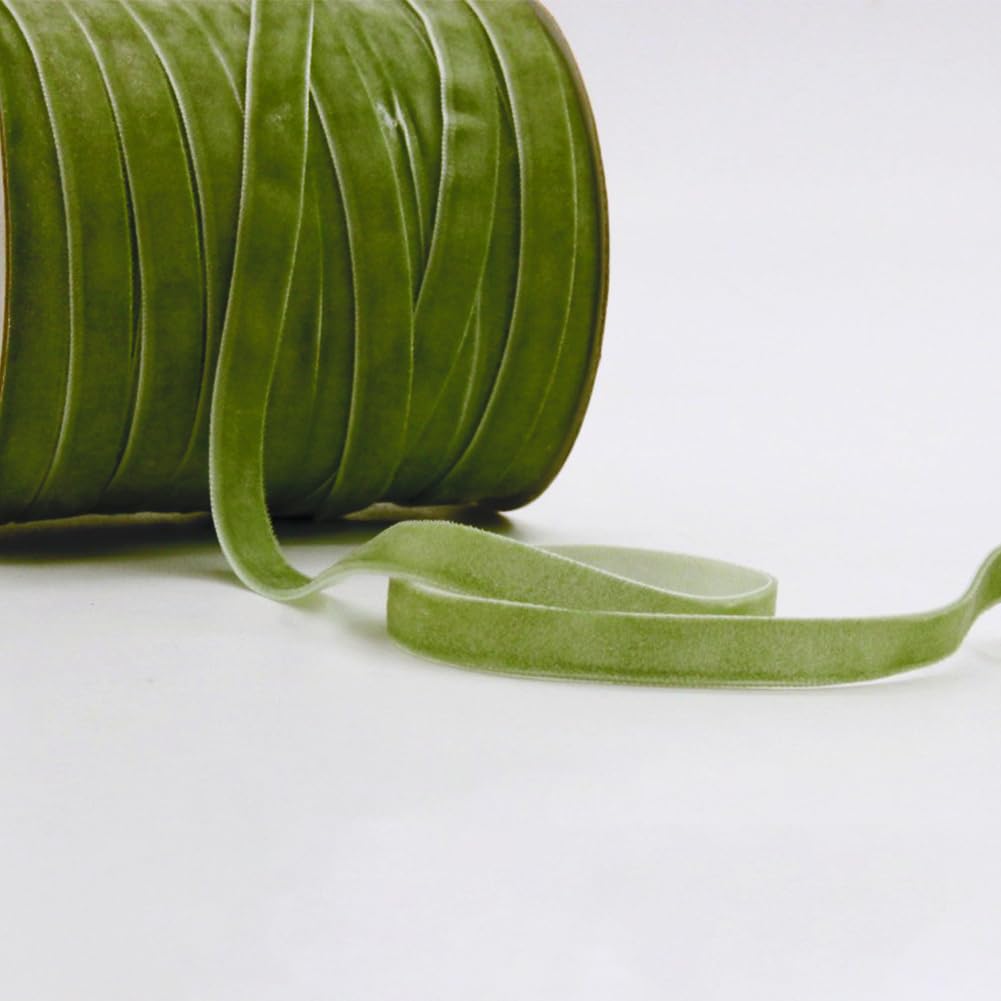 CABODYALS 2 Roll 20M 10mm Olive Green Velvet Ribbon Vintage Thin Single Face Soild Crushed Velvet Fabric Soft Ribbons Bundle Rolls with Spool for Christmas Tree Bridal Favors Invitations Craft DIY - Image 3