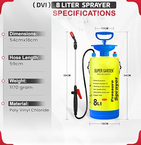 Image of Super Garden Dvi Super Garden Pressure Sprayer Used For Spray In Agriculture, Pesticides, Insecticides, Water Spray On Plants, Home And Commercial Use (8 Litre Tank)