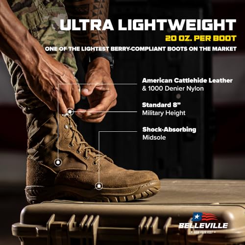 Belleville Flyweight C320 8” Combat Boots for Men - Ultra-Lightweight Army/Air Force OCP ACU Coyote Brown Leather with Traction Outsole; Berry Compliant4