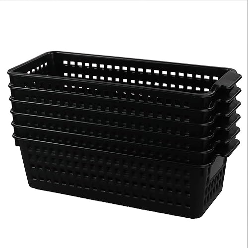 Miniatura 7 de Begale Cestas pequeñas de plástico para almacenamiento, negro, 11.6 pulgadas de largo x 5 pulgadas de ancho x 3.4 pulgadas de alto, juego de 6