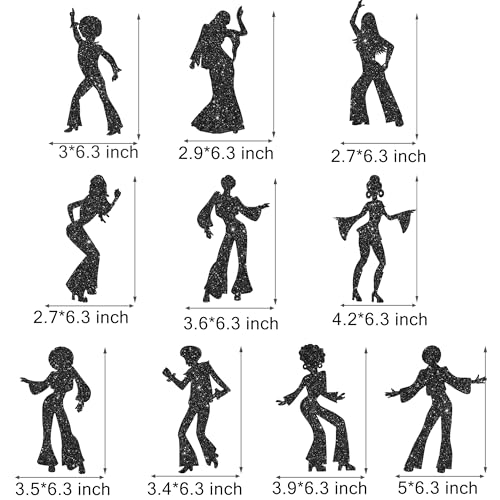 Image of 12Pcs Disco Dancing Party Centerpiece Sticks 70s Disco Party Decorations Black Glitter 80's Disco Dancer Table Toppers for Disco Ball Music Theme Party Birthday Party Supplies