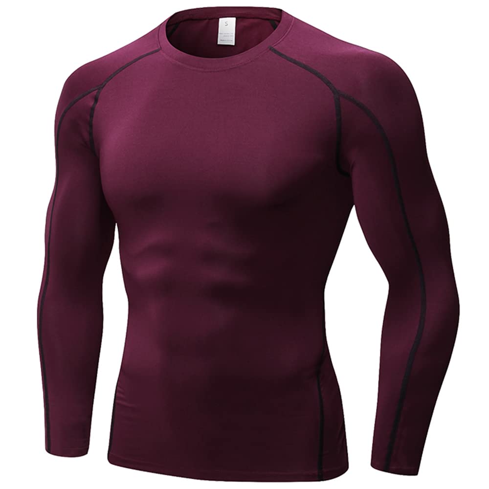 YuerlianMen's Compression Shirts Long Sleeve, Base-Layer Tops Quick Dry Workout Crewneck T Shirts Sports Running Tops 1 Pack