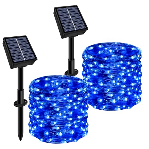 Solar String Lights Outdoor Waterproof 2 Pack Total 66ft 200LED 8 Modes Twinkle Lights Solar Fairy Lights for Patio Garden Yard Party Wedding Tree Christmas Halloween Decoration Blue