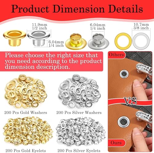 Image of DIY Craft 1000 Pcs, Multi-Color Metal Eyelets Washer Grommets Kit Hole Punch Plier Gold /Silver Eyelets Washer Kit for Leather, Canvas, All Fabrics Clothes, Shoes, Belts, Bags, Contain Gram (1000)