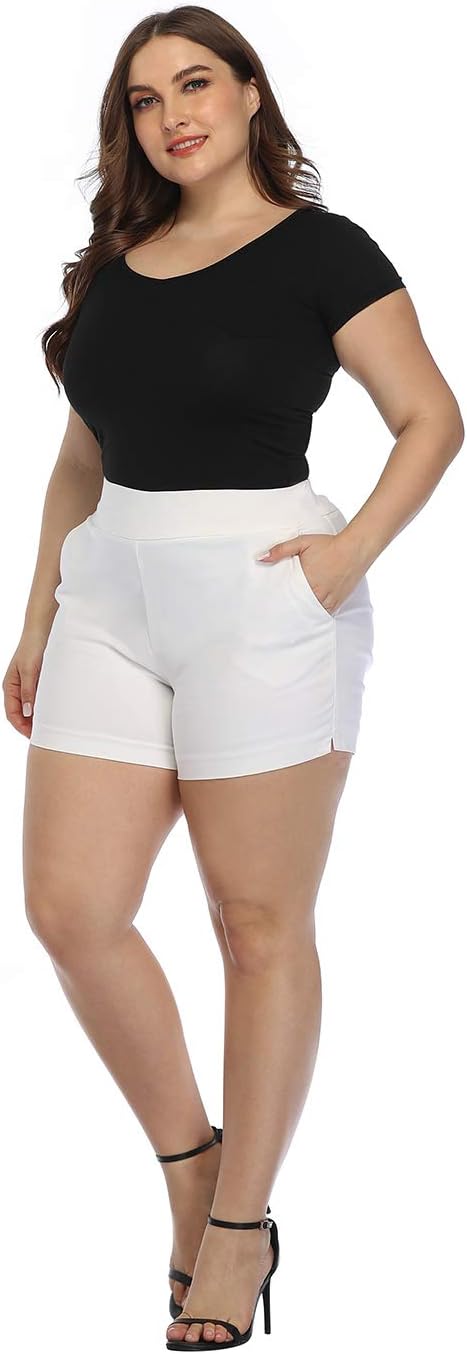 HDE Women's Plus Size Chino Shorts High Waisted 4" Inseam Summer Casual Shorts - Image 4