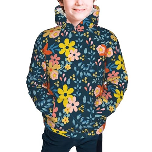 Blue Floral Kid Hoodies Boys Sweatshirts Girls Pullover with Pocket3