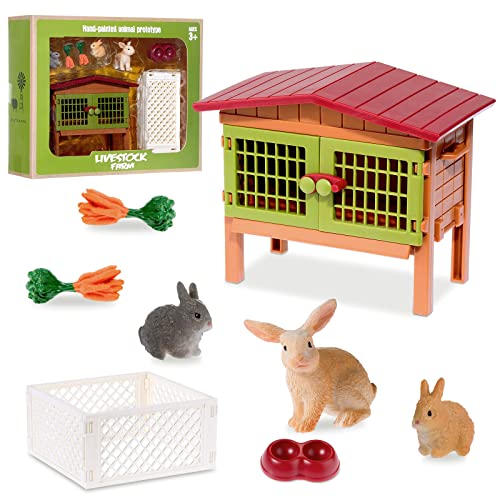 11 Pieces Farm World Set Bunny Hutch Bunny Toy Animal Figures Barnyard Carrot Bunny Hutch Farmhouse Country Toys for Kids Ages 3 to 8 or up Playset Learning Educational Toys Birthday Gift