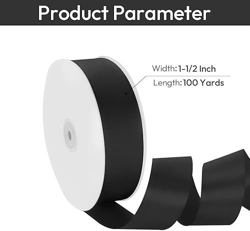 Miniatura 2 de Cinta de satén de 1-12 pulgadas de ancho x 100 yardas, cinta negra perfecta para manualidades, lazos, envoltura de regalos, ramo de flores, día de