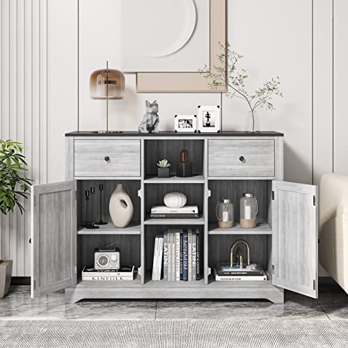 Fotosok Buffet Sideboard Bar Cabinet With Storage, 44.5” Farmhouse Buffet Server Bar Wine Cabinet With Removable Wine Racks, Wood Coffee Bar Cabinet Cupboard Table Dining Room Furniture Organizer #TOP3
