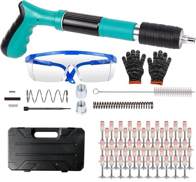Manual Nail Gun Kit for Concrete & Steel – Adjustable 4-Gear Heavy Duty Steel Nailer with Silencer, One-Handed Operation, Includes Safety Glasses & Carry Case with 100 PCS Nail-image-5