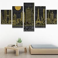 SIGNWIN 5 Panel Canvas Wall Art Modern Art Cityscape Contemporary Expressive Multicolor Photography Places for Home Decorations Ready to Hang - 60