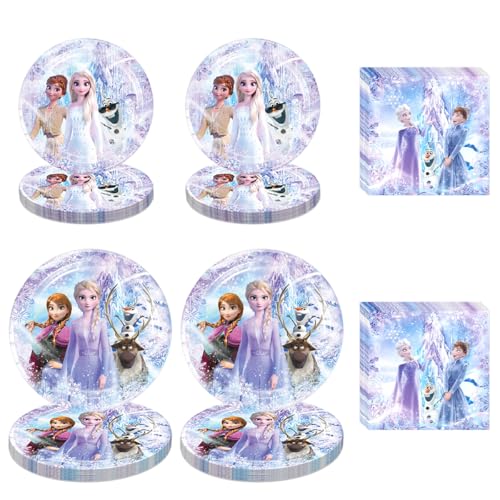 60 PCS Frozen Tableware Sets Frozen Paper Plates and Napkins Set Includes 40 PCS Paper Plates 20 PCS Napkins for Party Decorations