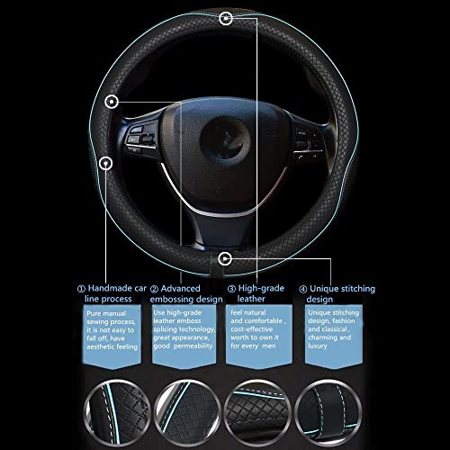 Image of Car Steering Wheel Cover,Anti-Slip, Safety, Soft, Breathable,Heavy Duty, Thick,Full Surround,Sports Style (Black with Light Blue Line)