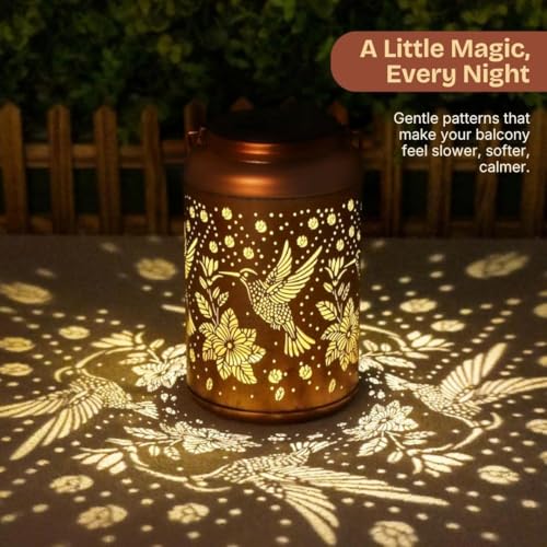 Image of Solar Hummingbird Lantern for Garden Decor | IP65 Waterproof Hanging Solar Light Outdoor | Metal Lantern with Warm LED | Auto On Off Balcony Patio Pathway Light (1)
