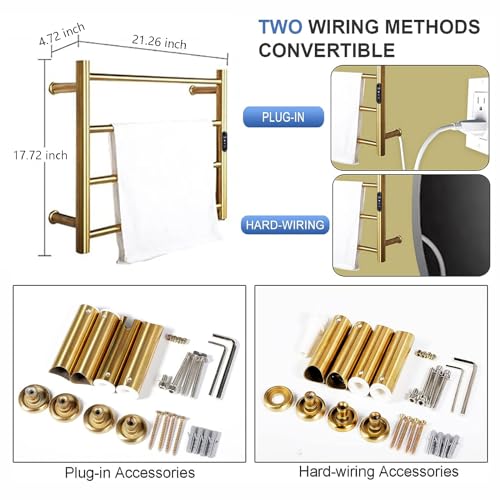 Guangjuyuan 9018-T4 Heated Towel Rack Gold, 4 Bars Towel Warmer Rack For Bathroom Wall Mounted, Timer & Temperature Control Electric Towel Drying Rack thumb #5