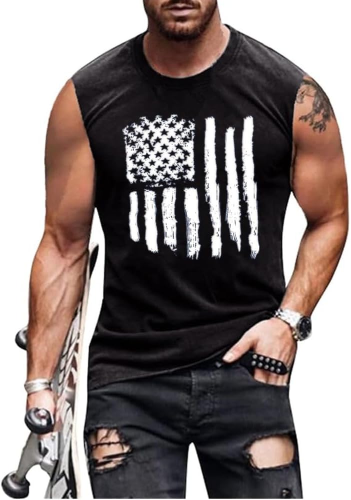 4th of July Shirts for Men American Flag Patriotic Tank Tops Muscle Gym Sleeveless Graphic Tee Tops
