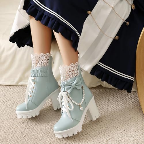 Parisuit Womens Sweet Lace Lolita Platform Boots Goth Chunky High Heel Ankle Boots Lace Up Combat Booties Cosplay Shoes2