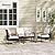 Outsunny 4 Piece Patio Furniture Set with 2 Chairs, Loveseat Sofa, Acacia Wood Top Table & Armrests, Rattan Motifs, Tufted Cushions, Outdoor Conversation Set for Backyard, Lawn and Pool, White