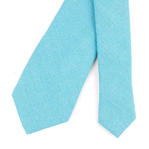 Image of Elfeves Men's Skinny Solid Color Tie Causal Cotton Linen Narrow Slim cut Necktie
