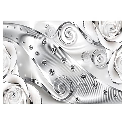 Forwall Fototapete Schlafzimmer 3D Blumen Abstrakt Diamanten Rosen Moderne Wohnzimmer Vlies Tapete Wandtapete UV-Beständig Hohe Auflösung Montagefertig (2613, V4 (254x184 cm) 2 Bahnen)