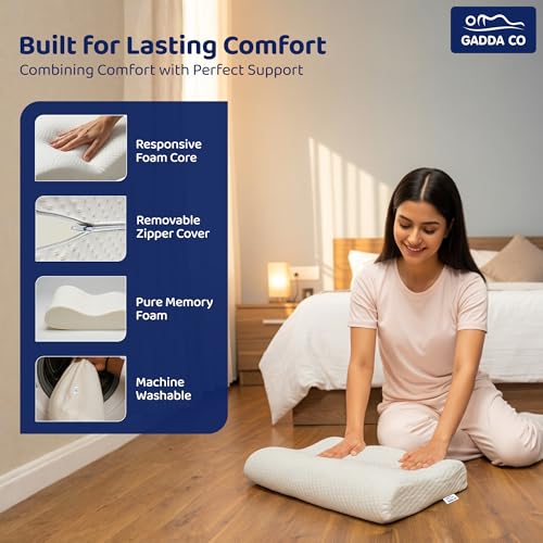 Image of GADDA CO Cervical Pillow for Neck & Shoulder Pain - Orthopedic Memory Foam Neck Support, Contour & Side Sleeper, Spondylitis Relief, Anti-Snoring, Size -20x12x2.5 in, White, Pack of 2, 2-Year Warranty