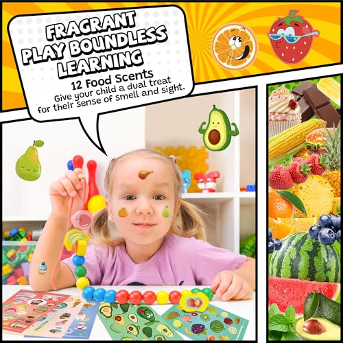 HORIECHALY Stickers for Kids, Smelly Stickers Scratch and Sniff 48 Sheets 12 Scents, Funny Scented Fruit and Food Sticker for Teachers, Classroom Reward, Craft Gift for Boys and Girls