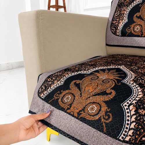Image of Homerz Premium 'Maharaja Paradise Series' Sofa Cover | Net Fabric Sofa Cover | Washable, Anti-Dust Backed & Wrinkle Resistant Cover (Sheesh Mahal, 1 Seater, Seat Cover with Backrest)