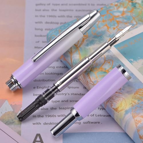 Image of Jinhao 10 Press Fountain Pen with Box, Gradient Light Purple Retractable Fine Nib with Ink Converter Set (Silver Clip)