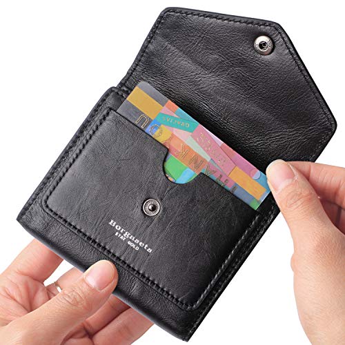 Borgasets Women's RFID Blocking Small Compact Bifold Leather Pocket Wallet Ladies Mini Purse (Carbon black)