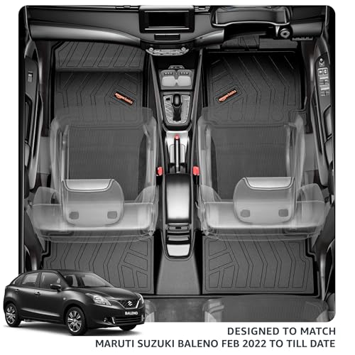 Image of Amazon Basics - 5D Car Floor Mats for Baleno (Feb 2022-Present) | Odor-Free | Virgin Material | All-Weather Protection| TPE | Black