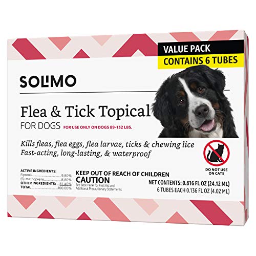 Amazon Brand - Solimo Flea and Tick Topical Treatment for Dogs, For XLarge Dogs (89-132 pounds), 6 Doses