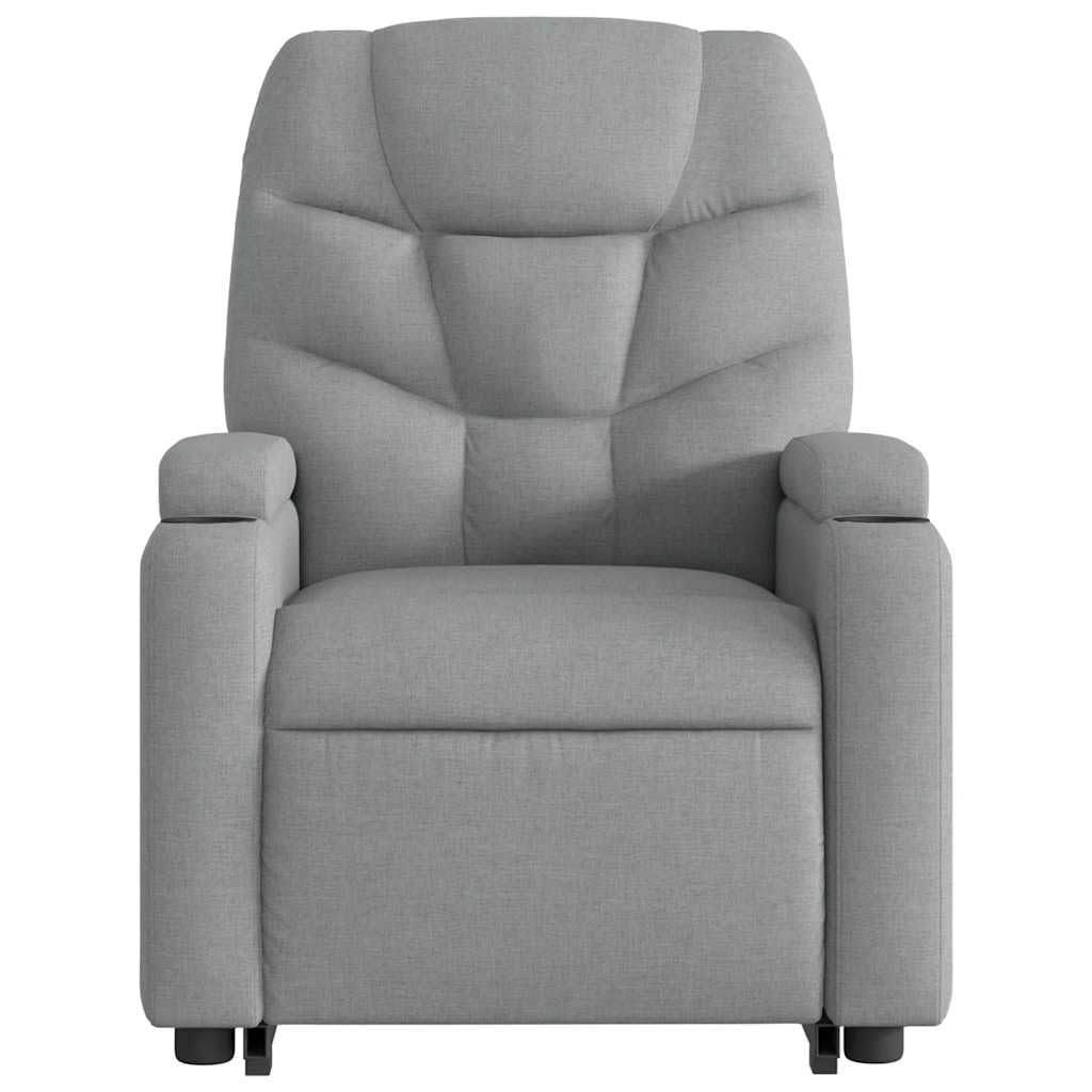 Sillón elevador eléctrico con masaje de 6 puntos y reclinación automática, gris claro de tela, función elevación y vibración, estructura estable de madera