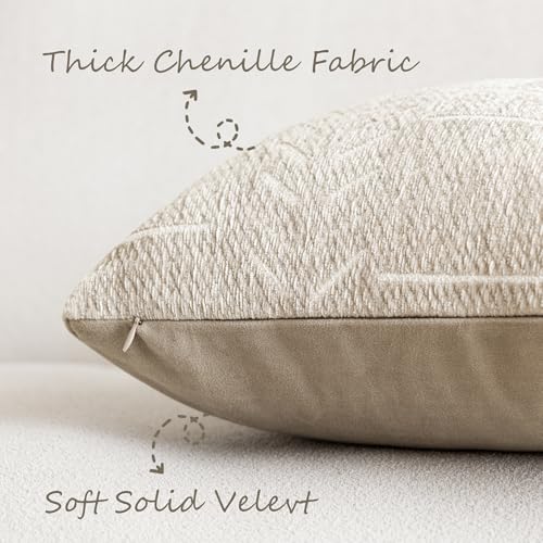 Image of Foindtower Set of 2 Decorative Chenille Jacquard Throw Pillow Covers Textured Farmhouse Vintage Cushion Covers Neutral Boho Accent Home Decor for Sofa Chair Couch Living Room,18x18 Inch,Natural Beige