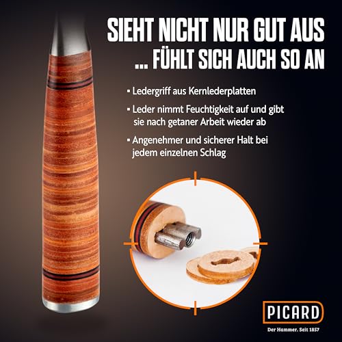 PICARD Ganzstahl-Latthammer Nr. 790 geraut | Magnetischer Nagelhalter | Ledergriff aus verwindungssicherem Kernleder | Gewicht: 907g | Ideal für Dachdecker & Schreiner | Made in Germany seit 1857