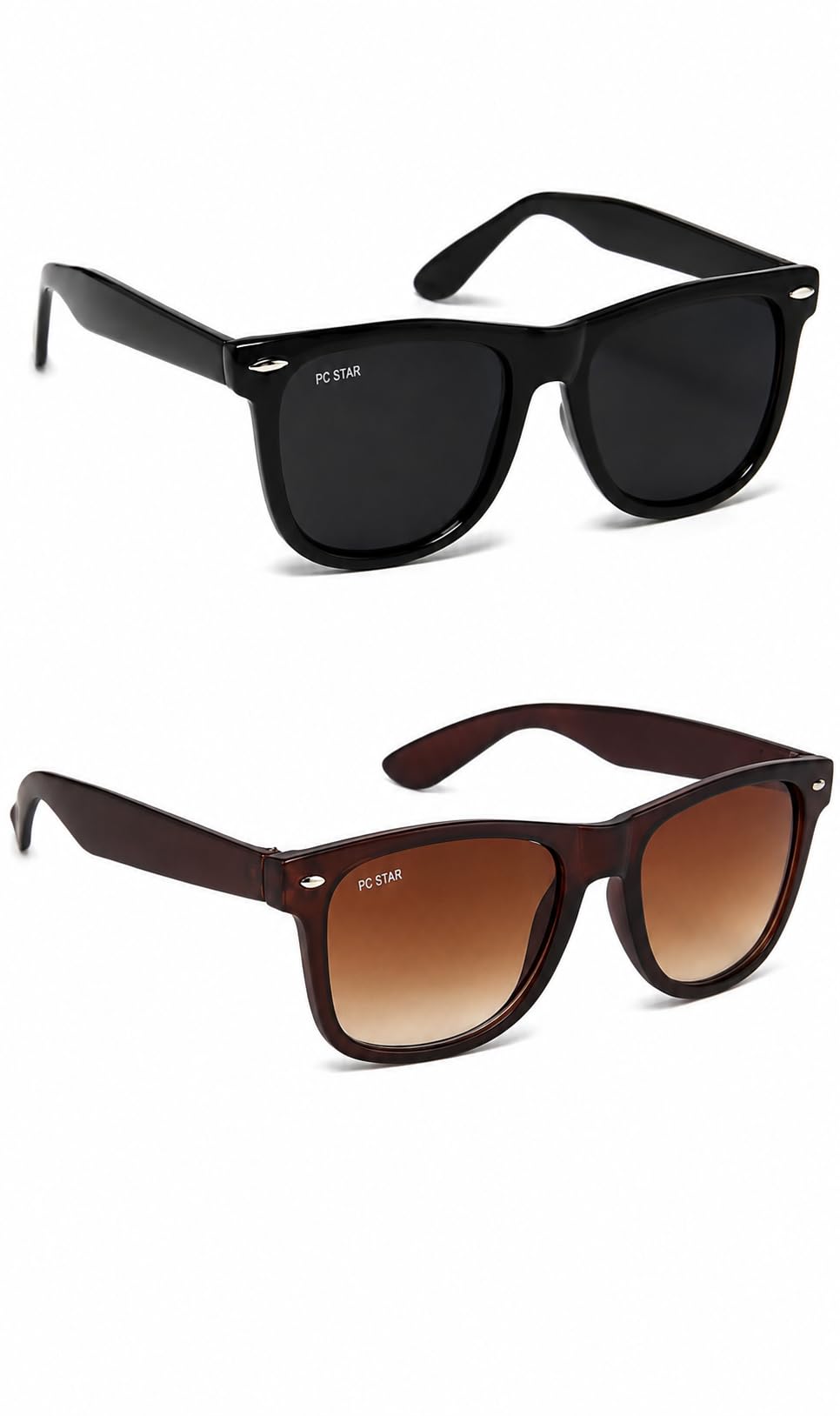 | Full Rim Square Wayfarer Branded Latest and Stylish Sunglasses | UV Protected | Men & Women | Medium | Black Brown Frame/Black Brown Lens - Pack of 2-image-34