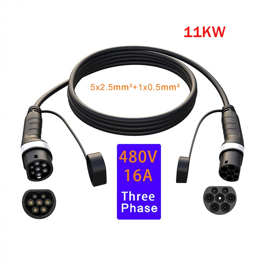 Cable de Carga trifásico de 480 V y 11 kW/22 kW, Tipo 2, 5 m. Cable de Carga E para vehículos eléctricos/híbridos enchufables (EV/PHEV). para, 16A/11KW